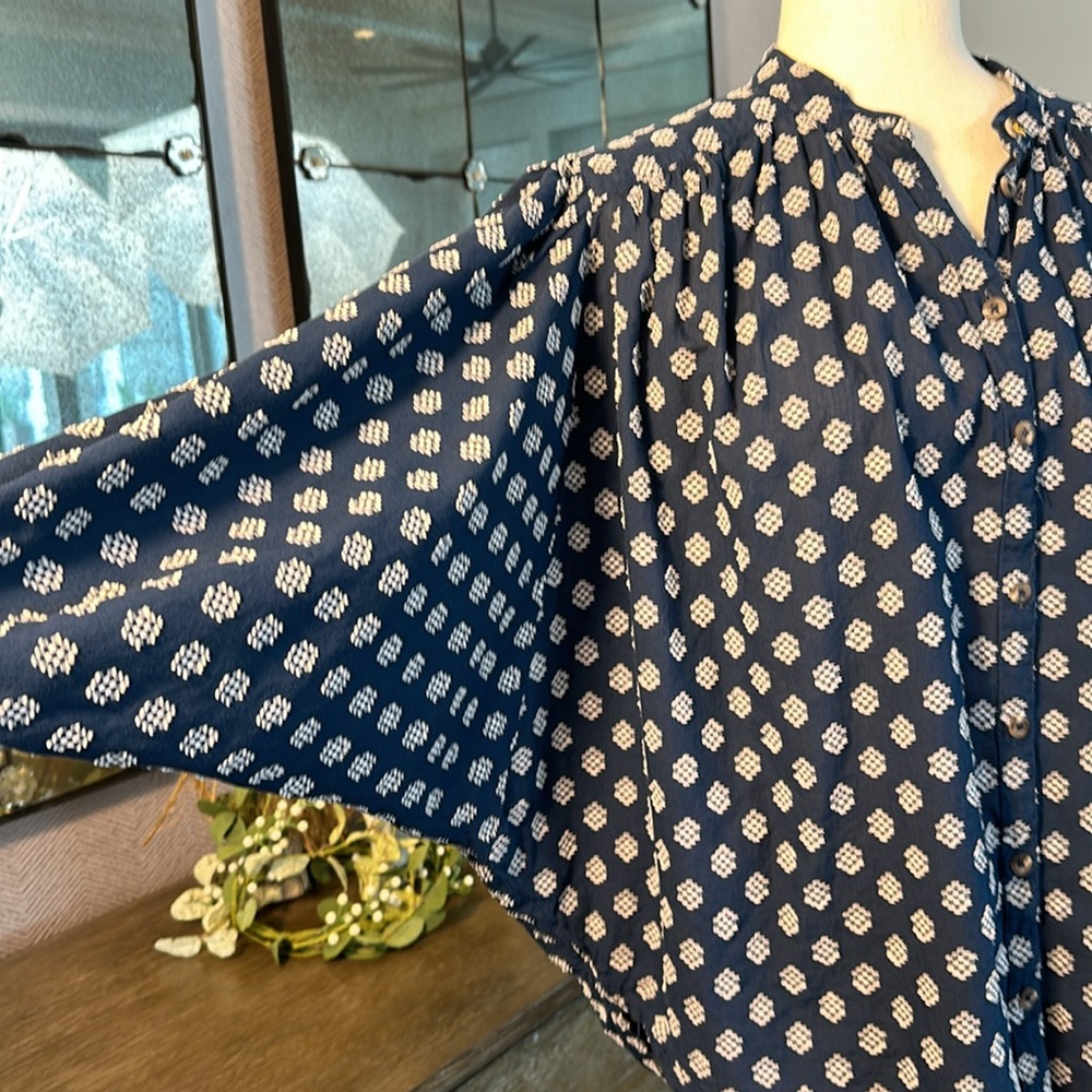 Anthropologie blue and white Dolman Sleeve button up blouse - Picture 6 of 12